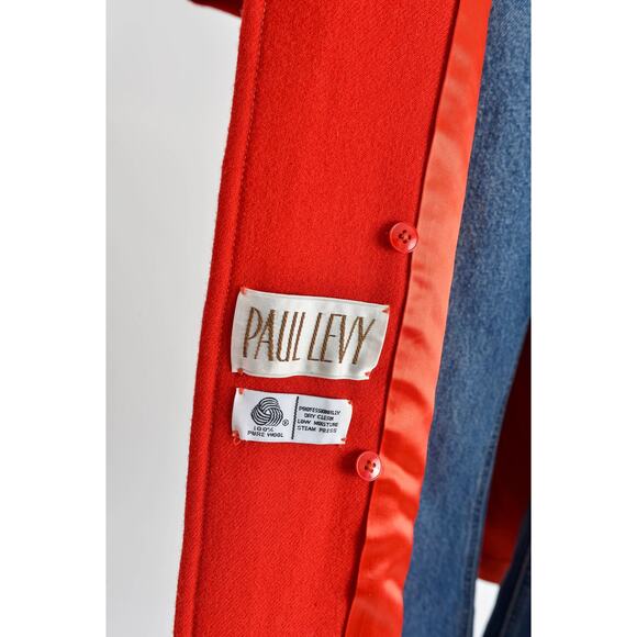 Vintage 80s Red Wool Coat Full Length Long Winter Coat with Tartan Plaid Liner L - Picture 8 of 9